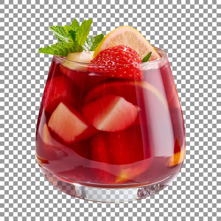 PSD bicchiere di sangria alla fragola con una foglia di menta su sfondo trasparente