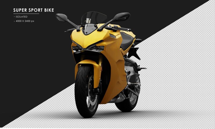 PSD bici super sport gialla in metallo isolata dalla vista angolare anteriore sinistra