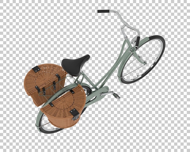 Bicicleta clásica con cesta aislada sobre fondo transparente ilustración de renderizado 3d