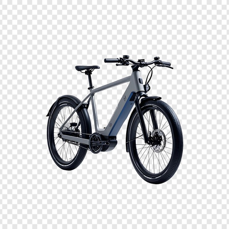 PSD una bicicleta con un cuerpo blanco y ruedas negras se muestra en un fondo transparente