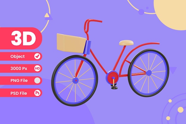 PSD bicicleta de ilustração 3d com objeto de cesta