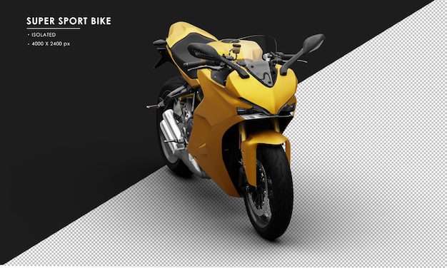 PSD bicicleta super sport amarilla de metal aislado desde la vista del ángulo frontal derecho