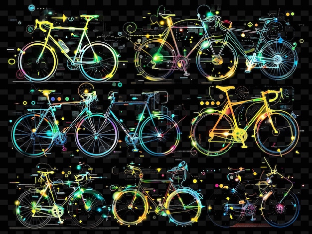 PSD bicicletas brillantes y elementos relacionados con el ciclismo que se superponen bi y2k textura forma arte de decoración de fondo