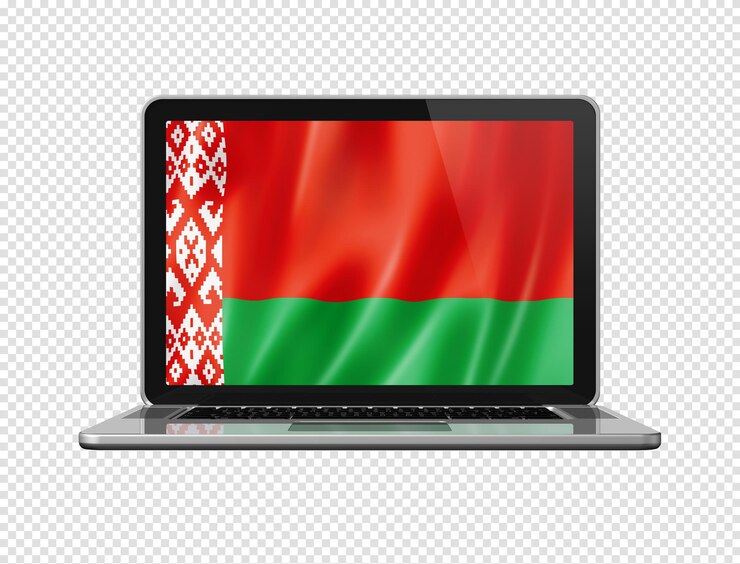 PSD bielorrusia bandera en la pantalla del portátil aislado en blanco ilustración 3d