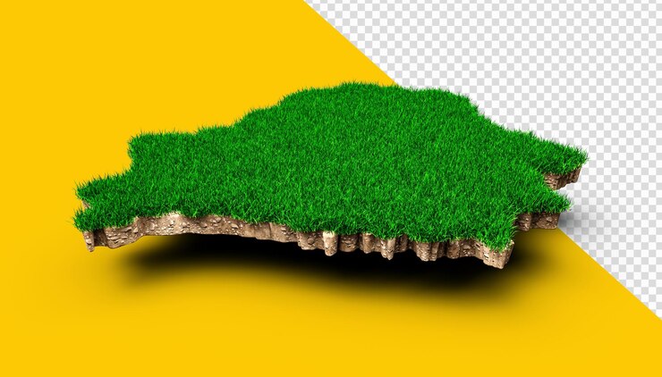 PSD bielorrusia mapa suelo geología sección transversal con hierba verde y textura de suelo de roca ilustración 3d