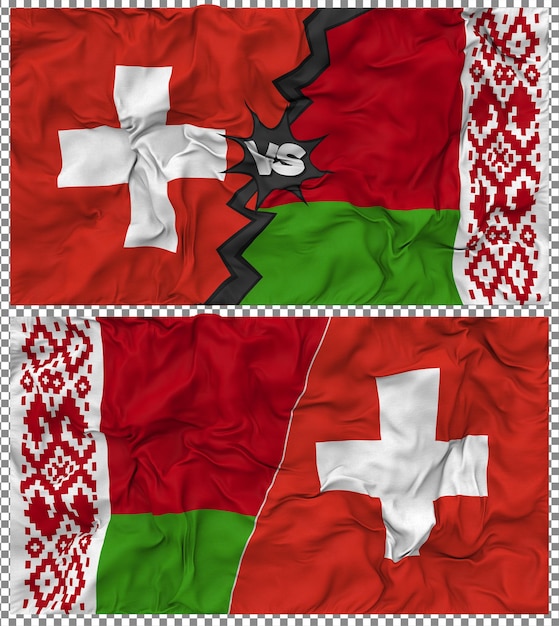 Biélorussie contre la Suisse Half Combined Flag Cloth Bump Texture Rendering 3D