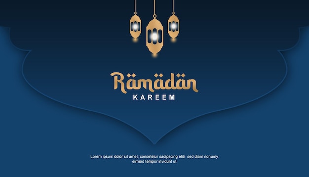 Bienvenido ramadan kareem diseño de banner paisaje moderno simple azul dorado 11