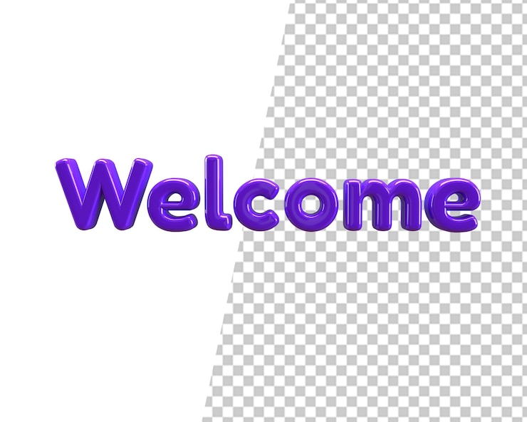 PSD bienvenido texto púrpura render 3d