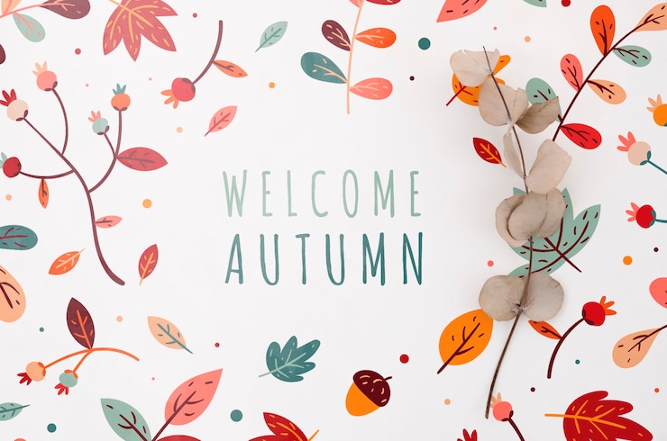PSD bienvenue lettres d'automne avec des feuilles autour