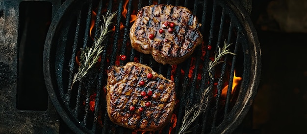 Bife grelhado com alecrim e bagas