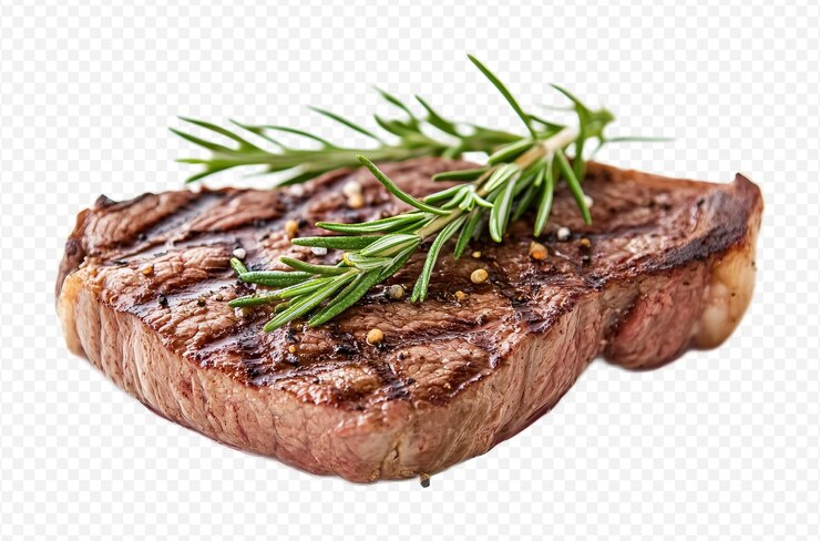 PSD bife grelhado com alecrim sobre um fundo branco