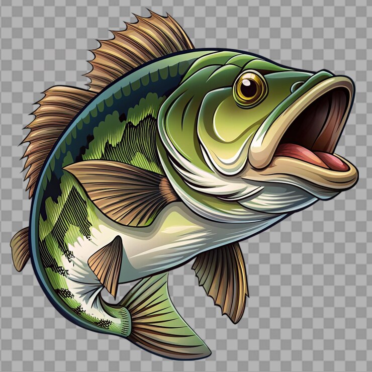PSD big bass fish vector cartoon para la camiseta