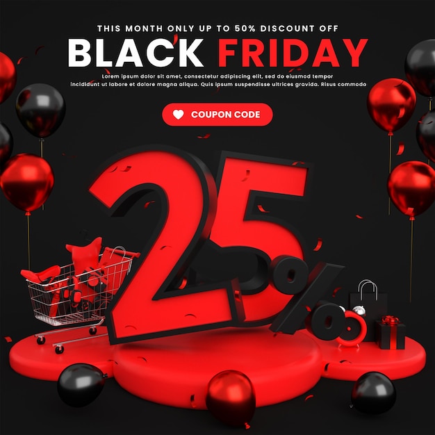 Big Mega Flash Super Black Friday Sale Social Media Post für Sonderangebot Promo mit 25 Rabatt