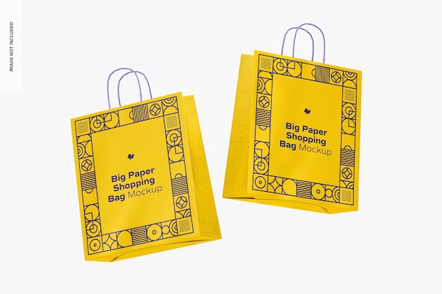 Big paper shopping bags mockup, schwimmend