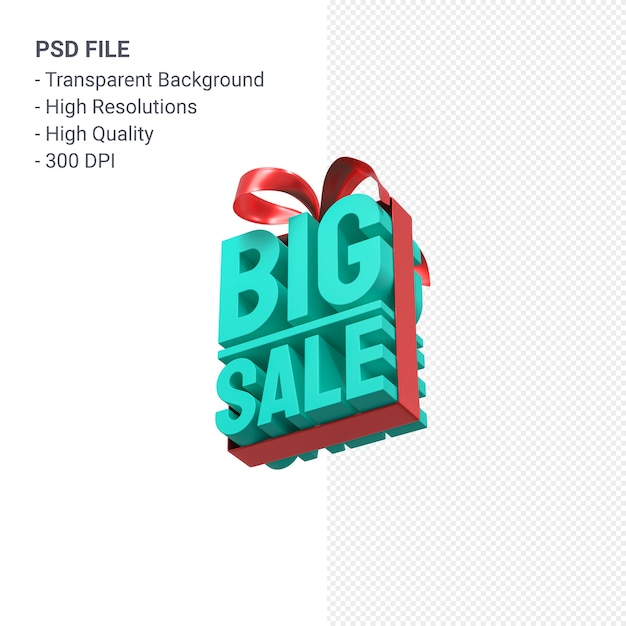 Big Sale 3D Design Rendering für Verkaufsförderung mit Bogen und Band isoliert