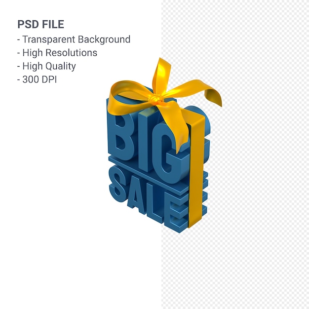 Big Sale 3D Design Rendering für Verkaufsförderung mit Bogen und Band isoliert