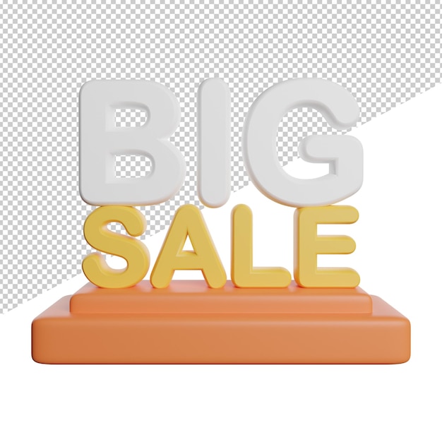 Big sale sign promotion vorderansicht 3d-rendering-symbol illustration auf transparentem hintergrund