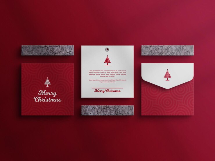 Biglietto d'invito di Natale e busta mockup con legno