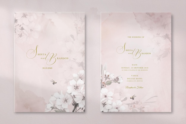 Biglietto d'invito per matrimonio moderno con fiore bianco vintage