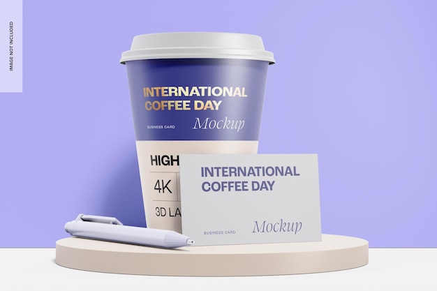 Biglietto da visita con tazza di carta Mockup, vista frontale