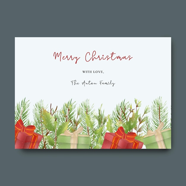 biglietto di auguri di natale con decorazione foglia di natale ad acquerello
