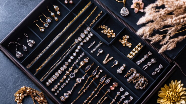 PSD des bijoux élégants dans une boîte d'exposition