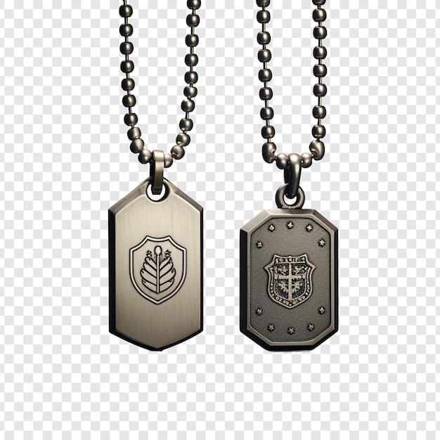 PSD bijoux militaires dog tags isolés sur fond transparent