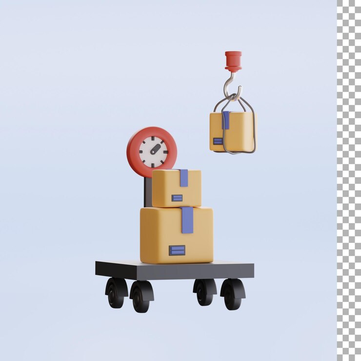 PSD bilancia con scatole rendering 3d