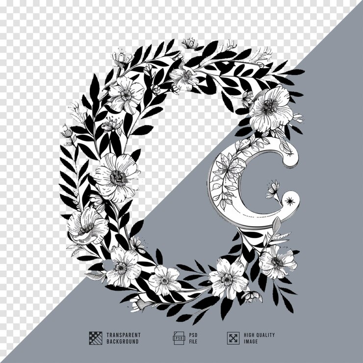 PSD bild des buchstaben c, das mit blumen ohne hintergrund geschnitzt ist, in hd-qualität
