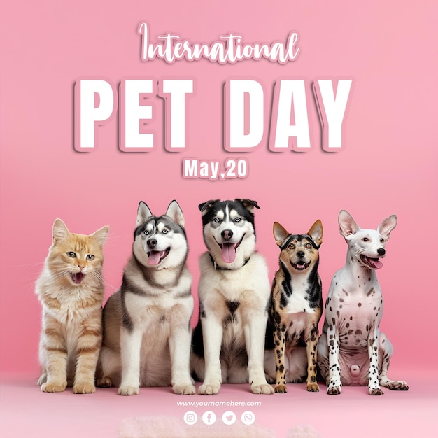 Bild mit mehreren Haustieren, die sitzen und sich auf den Tag der Haustiere freuen