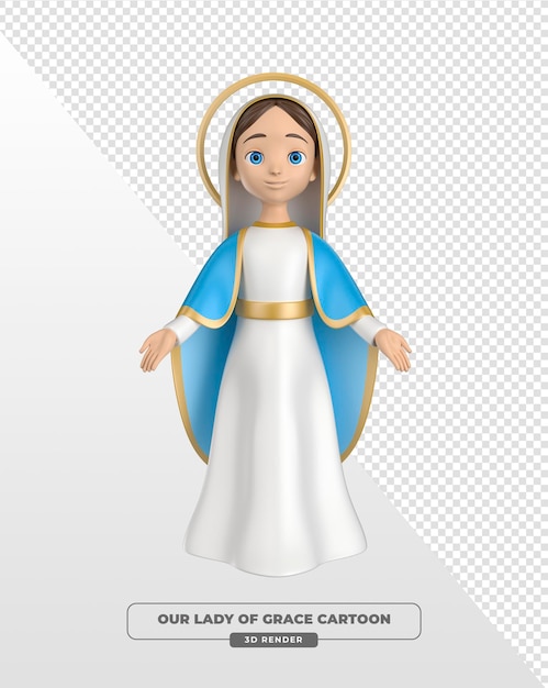 Bild von Unserer Lieben Frau der Gnade im Cartoon-Stil mit blauem Mantel in 3D-Rendering