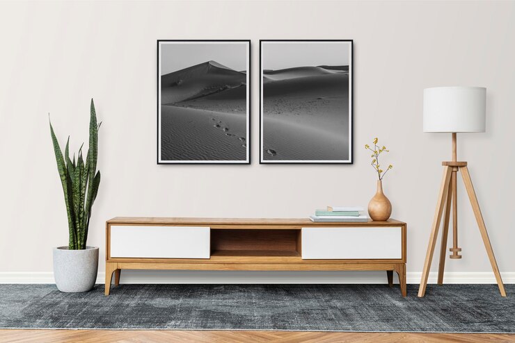 PSD bildrahmen-mockup-psd in einem wohnzimmer
