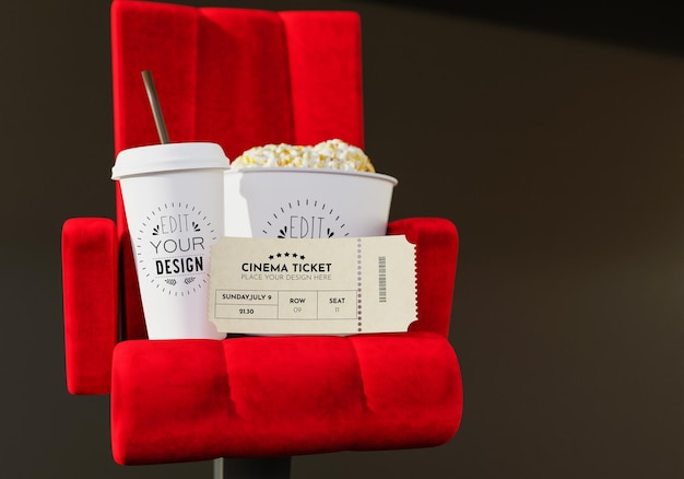 PSD bilhete de cinema 3d mockup psd