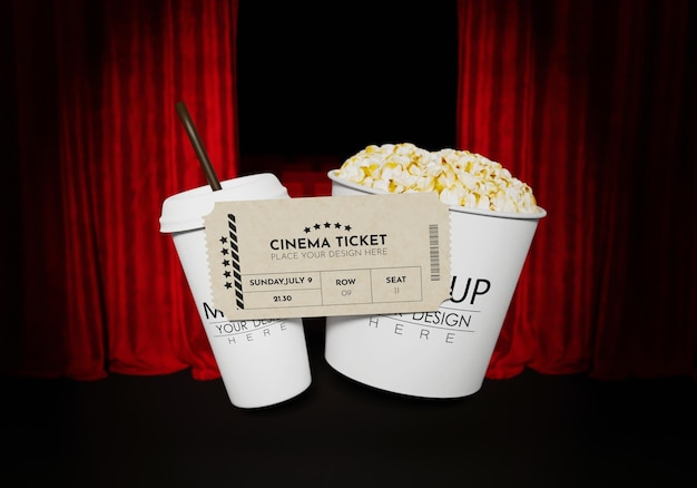 PSD bilhete de cinema 3d mockup psd