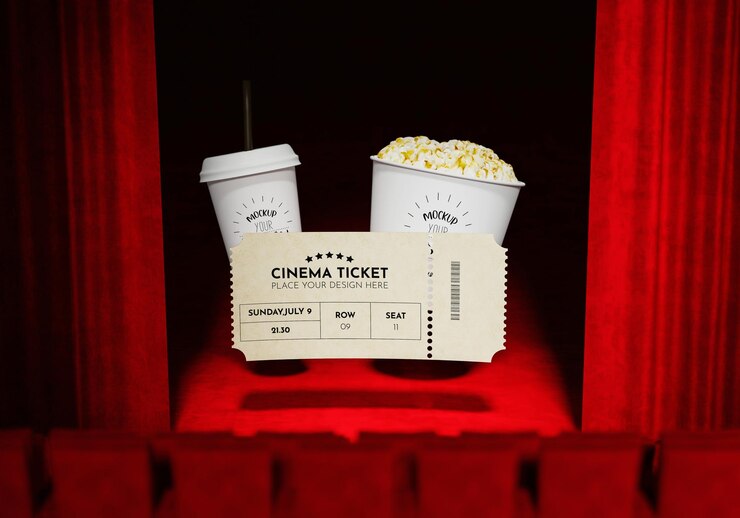 PSD bilhete de cinema 3d mockup psd