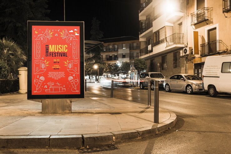 PSD billboard maquette en ville la nuit
