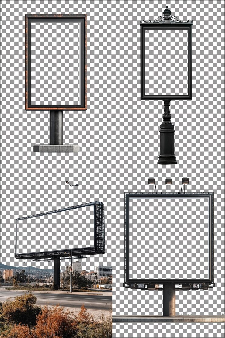Billboard Street lienzo en blanco para mensajes urbanos hiperrealista PNG aislado con Clear Transpare