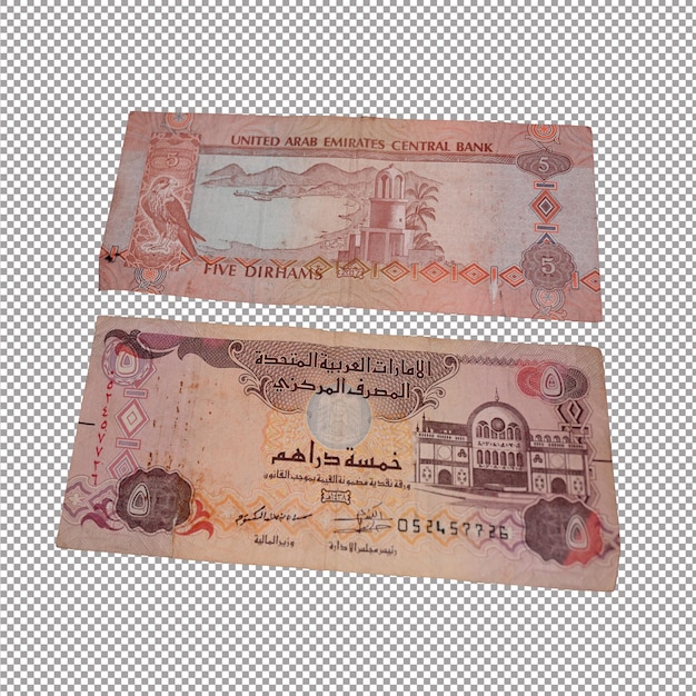PSD un billet de banque des émirats arabes unis est en vue de dessus