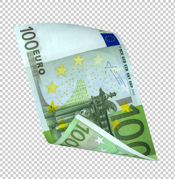PSD un billet de banque plié et volant de 100 euros isolé sur fond psd transparent concept de finance