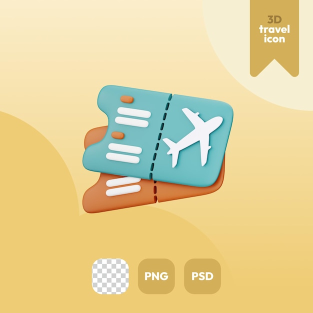 billete de avión de icono de viaje 3d
