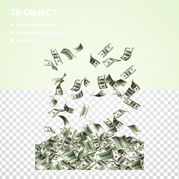 PSD billete de dólar volador 3d