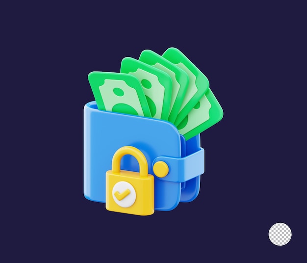 Billetera con candado y billete que representa la protección del ahorro monetario y el icono de seguridad financiera