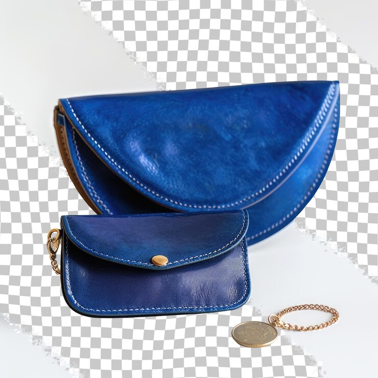 PSD una billetera de cuero azul con una moneda de oro en ella