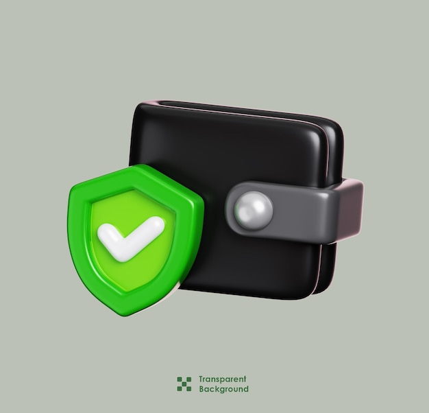 Billetera en línea y escudo de protección con marca de comprobación aislada Protección de datos personales Seguridad 3D