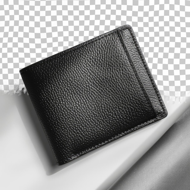 PSD una billetera negra con un fondo blanco con un forro plateado