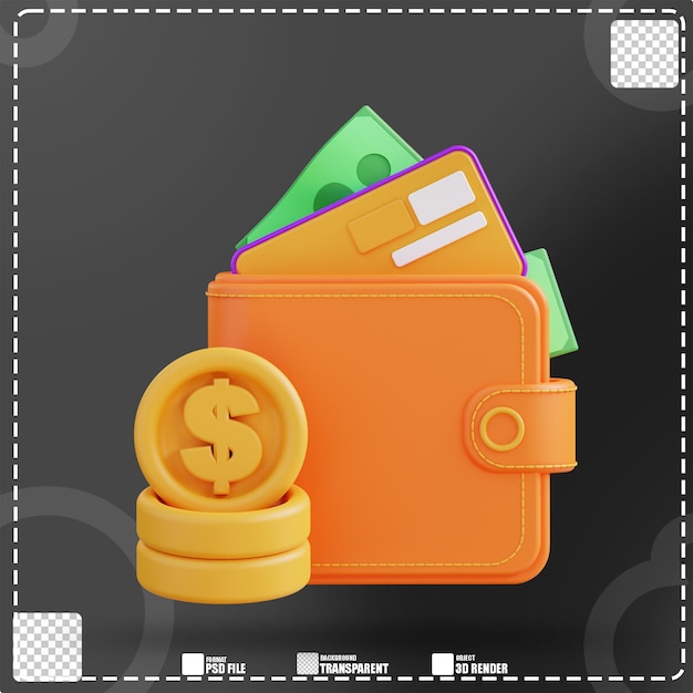 Billetera de tarjeta de crédito de ilustración 3d y dinero 2