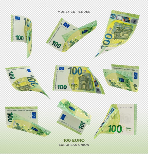 Los billetes de 100 euros dinero 3D Render