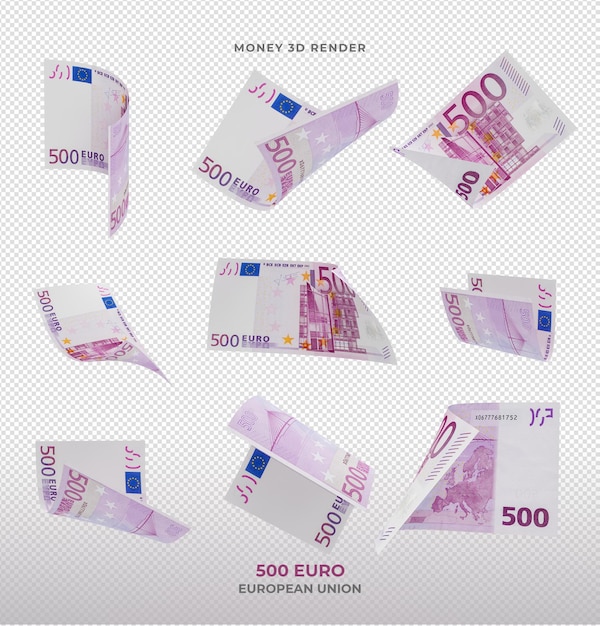 Billetes de 500 euros dinero 3D Render