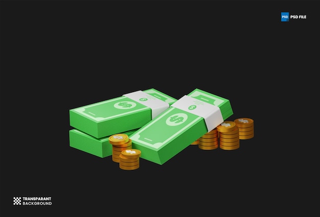 Billets d'un dollar et pièces de monnaie icône illustration de rendu 3d