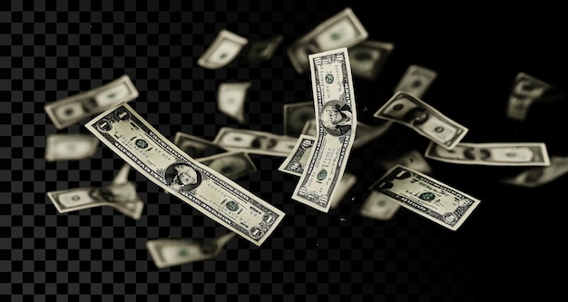 Des billets de dollar volants sur un fond transparent